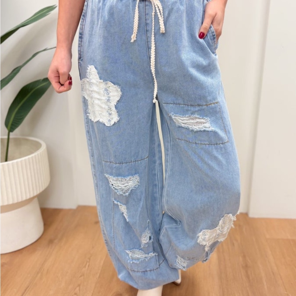 POL Distressed Light Blue Denim Joggers